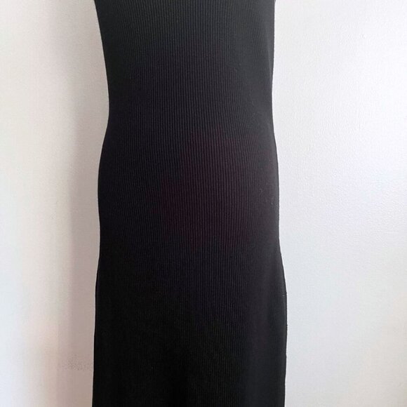 NWT CAROLINE CONSTAS BLACK RIBBED KNIT SLEEVELESS EMBROIDERED MIDI DRESS - Picture 7 of 12